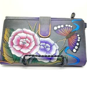 Anuschka Hand Painted Butterfly Flower Clutch
